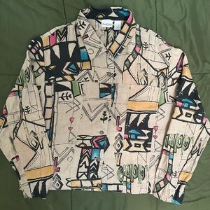 Chico's Beige Abstract Shirt Jacket
